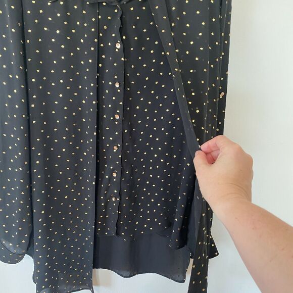 Cartise Black and Gold Polka Dot Button Down Shirt Sheer Front Overlay Panel 14 - Picture 6 of 11